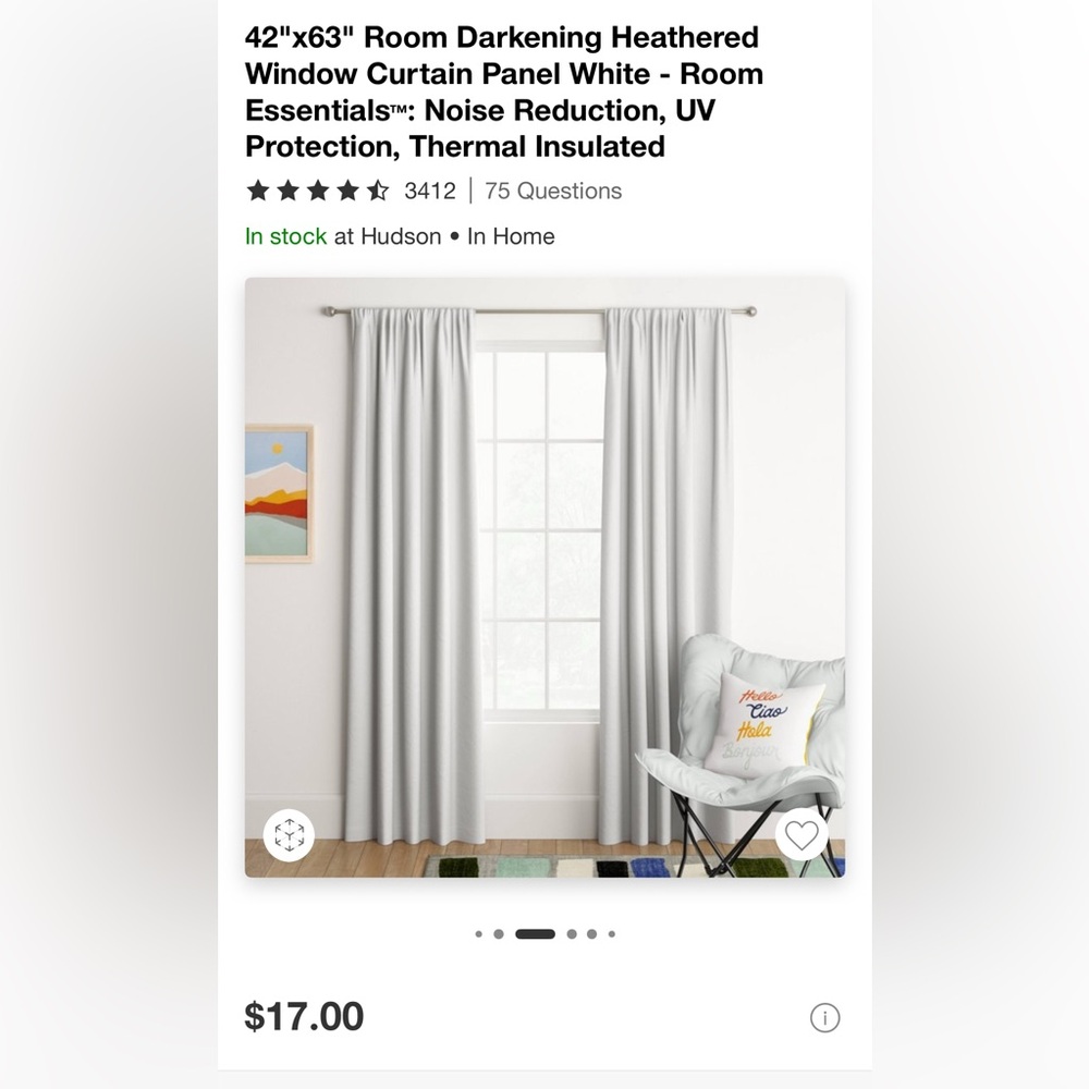 White Room Darkening curtains 42”x63” QTY 2